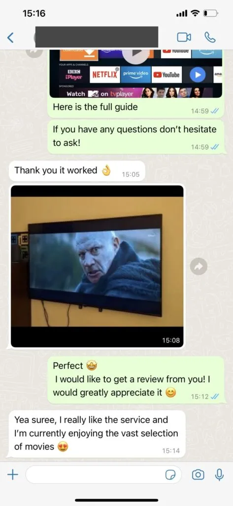 WhatsApp support chat screenshot showing instant playlist delivery for stunter iptv